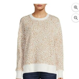 XXL 20 New Cream & Beige Tan Leopard Print Fleece Sweatshirt Top Neutral Casual